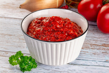 Bulgarian traditional lutenica pepper sauce