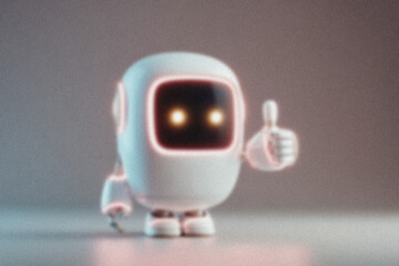 Cute friendly robot giving a thumbs up in a demonstration of artificial intelligence and robotics development advancements today for the future