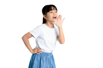A little girl looking up and shouting to the world on PNG 