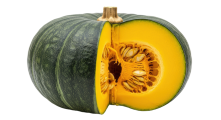 Isolated Kabocha Squash Cross Section with Seeds