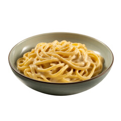 Bowl of fettucin i alfredo isolated on white background