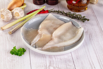 Raw calamari bodies for cooking