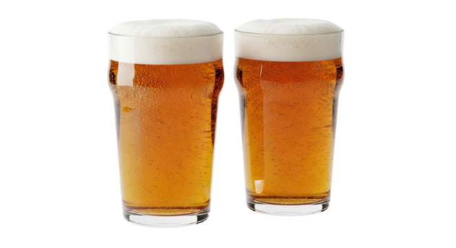 Isolated Two Glasses of Beer with Foam