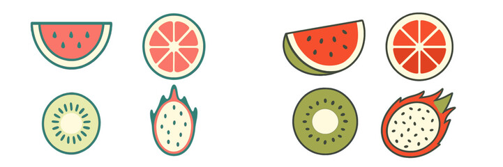 Fresh fruit vector illustration featuring various tropical slices