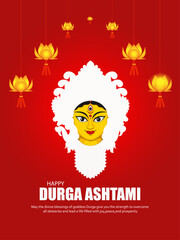 
Durga Ashtami festival illustration with Goddess Durga face and lotus flowers