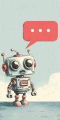 Fototapeta premium Retro robot with speech bubble, appearing curious