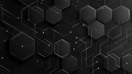 Glowing hexagons on dark abstract background. Artificial intelligence image