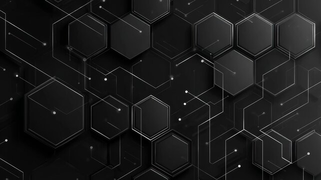 Glowing hexagons on dark abstract background. Artificial intelligence image - Powered by Adobe