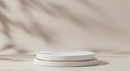 Elegant Minimalist White Podium Display with Golden Accent and Soft Shadow Overlay