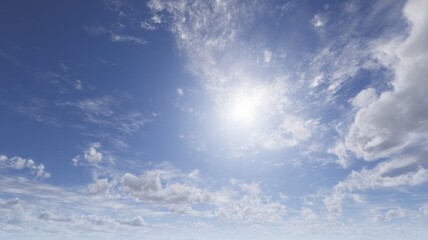 Fototapeta premium Bright sunlit sky with scattered clouds. Artificial intelligence image