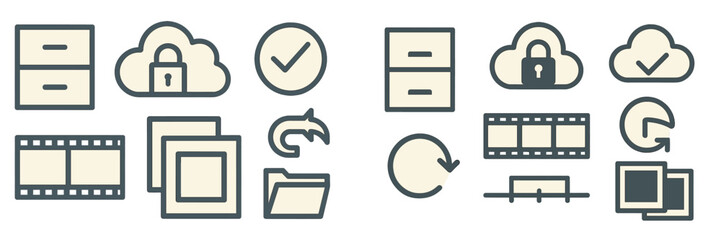 Set of isolated vector icons showcasing data management concepts