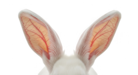 Closeup of a rabbits translucent ear with visible veins isolated on transparent background