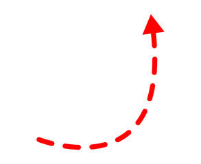 Red upward arrow with dotted line showing growth and direction concept on transparent background