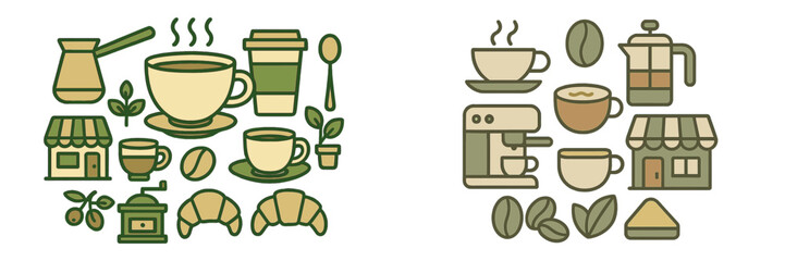 Delightful coffee illustration with cups, beans, and brewing equipment