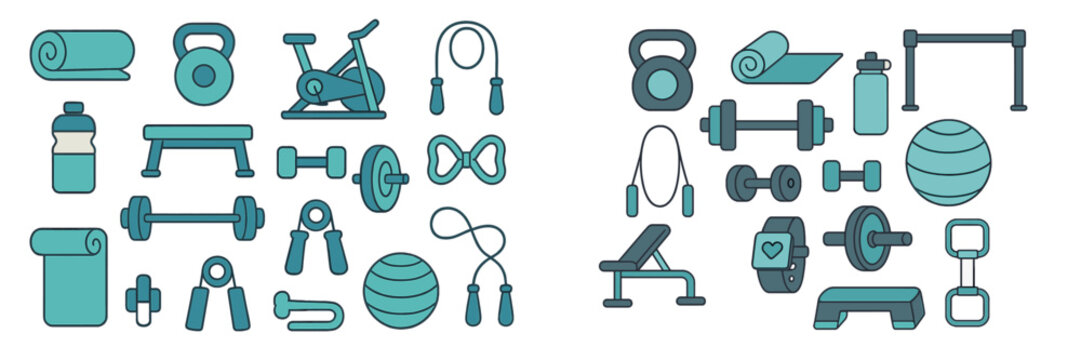 Fitness equipment collection for home workouts and gym training - Powered by Adobe