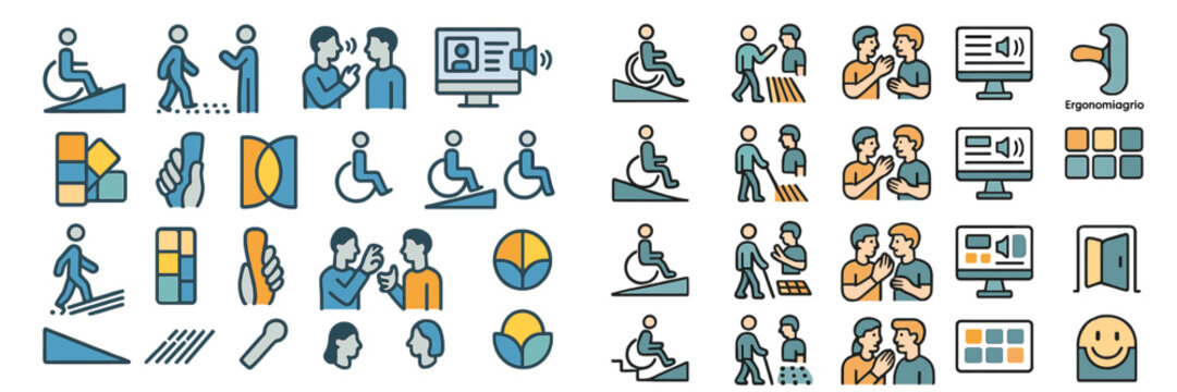Vector illustration of ergonomic activities and accessibility symbols