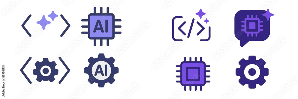 Wall mural modern vector icons representing artificial intelligence and coding