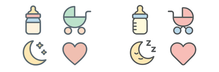 Vector illustration of baby care essentials and bedtime symbols