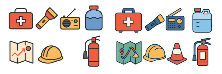 Essential emergency preparedness and safety equipment illustrated