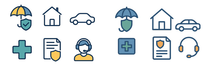 Obraz premium Insurance icons collection for home, health, and auto protection
