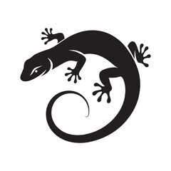 Elegant Lizard Silhouette with Clear Tail Definition – Lizard Vector Graphic – Black Vector of Lizard – Reptile Vector