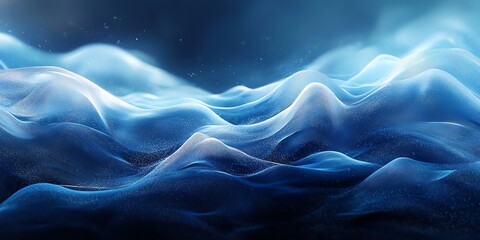 Obraz premium Abstract Blue Ocean Waves with Light Particles in Deep Dark Background