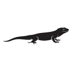 Minimalist Lizard Silhouette with Extended Tail Emphasis – Lizard Vector Design – Black Vector of Lizard – Reptile Vector