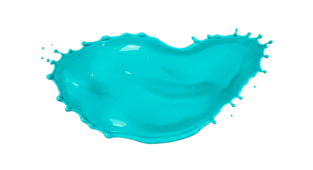 A vibrant turquoise liquid splash suspended in midair against a stark black backdrop creating contrast