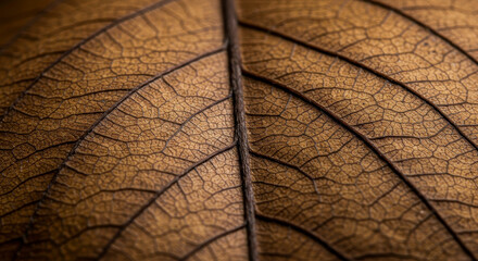 Obraz premium Close Up View of a Dry Brown Leaf Vein Texture Detailed Macro Photography
