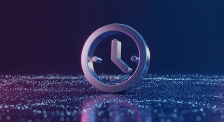 Digital Clock Symbol Illuminated on Dark Background with Futuristic Technology Elements