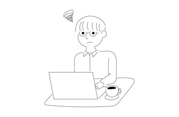 パソコン作業中のメガネの男性