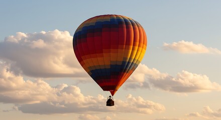 Obraz premium Hot Air Balloon Ascending Through Cloudy Sky