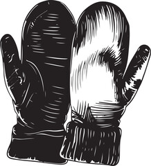 Black and white hand-drawn mitten gloves vector, bold smooth ink line art, minimal doodle style, abstract cozy winter clothing silhouette, professional high-quality vector illustration 2