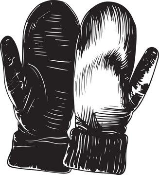 black and white mittens sketch clip art preview