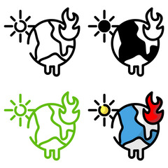Obraz premium Melting Earth Vector Icons Set – Global Warming, Climate Change, and Environmental Crisis Illustration