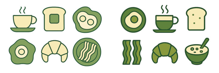 Vector breakfast food collection with coffee and dishes