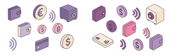 Obraz premium Digital payment concepts with wallets and cryptocurrency symbols