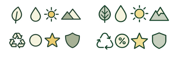 Obraz premium Nature-themed vector illustrations of eco-friendly symbols and icons