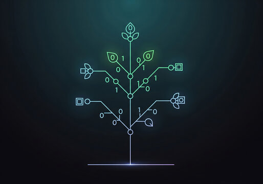 Conceptual diagram of a machine learning decision tree algorithm.

