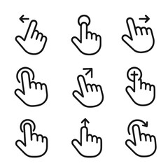 Fototapeta premium Zoom Gesture Icons. Outline icon set of zoom gestures and controls: pinch zoom, double tap zoom, spread zoom, zoom drag, zoom