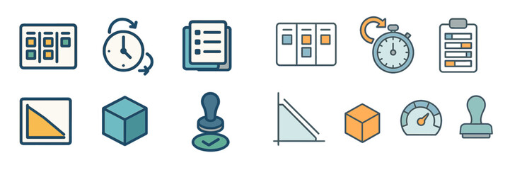 Vector icons representing project management and time tracking tools