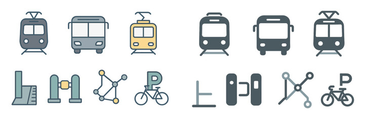Vector illustration of various transportation modes and tools