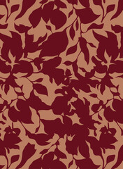 Abstract solid vector textile design, arrangement with dual tone silhuette flower, all-over seamless pattern with red color illustration, digital image printing factory
