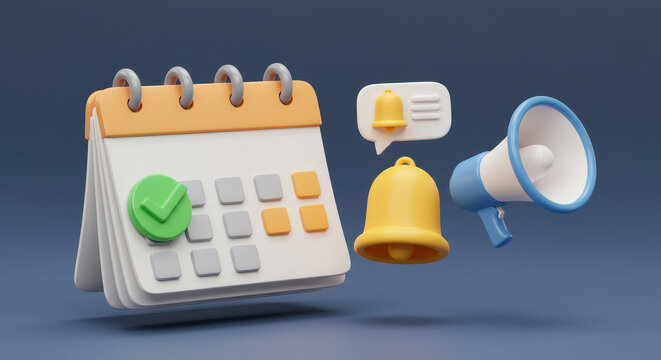 Important Event Notification and Scheduling with Calendar Reminder Megaphone Alert