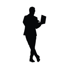 Silhouette of a Man Leaning with Laptop in Hand