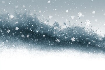 Abstract winter scene with snowflakes falling onto a textured, snowy ground