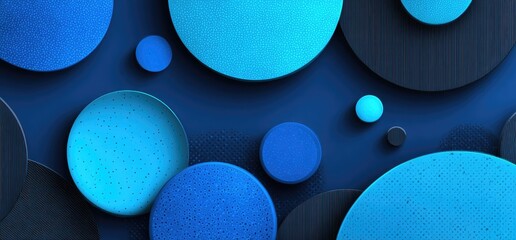 Abstract blue & black circles on deep blue background