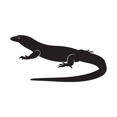 Classic Monitor Lizard Silhouette with Defined Reptilian Outline – Monitor Lizard Vector Template – Black Vector of Monitor Lizard – Reptile Vector