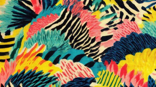 Colorful Abstract Textile Design With Zebra Print