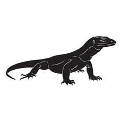 Classic Monitor Lizard Silhouette Emphasizing Reptilian Body – Monitor Lizard Vector Art – Black Vector of Monitor Lizard – Reptile Vector